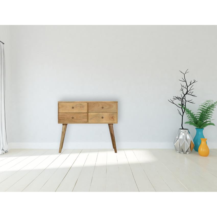 Nordic Mango Wood Console Table | 4 Drawers | Oak-Style Finish