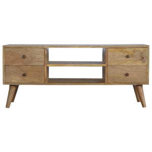 Nordic Mango Wood Entertainment Unit | 4 Drawers | Open Centre Shelves