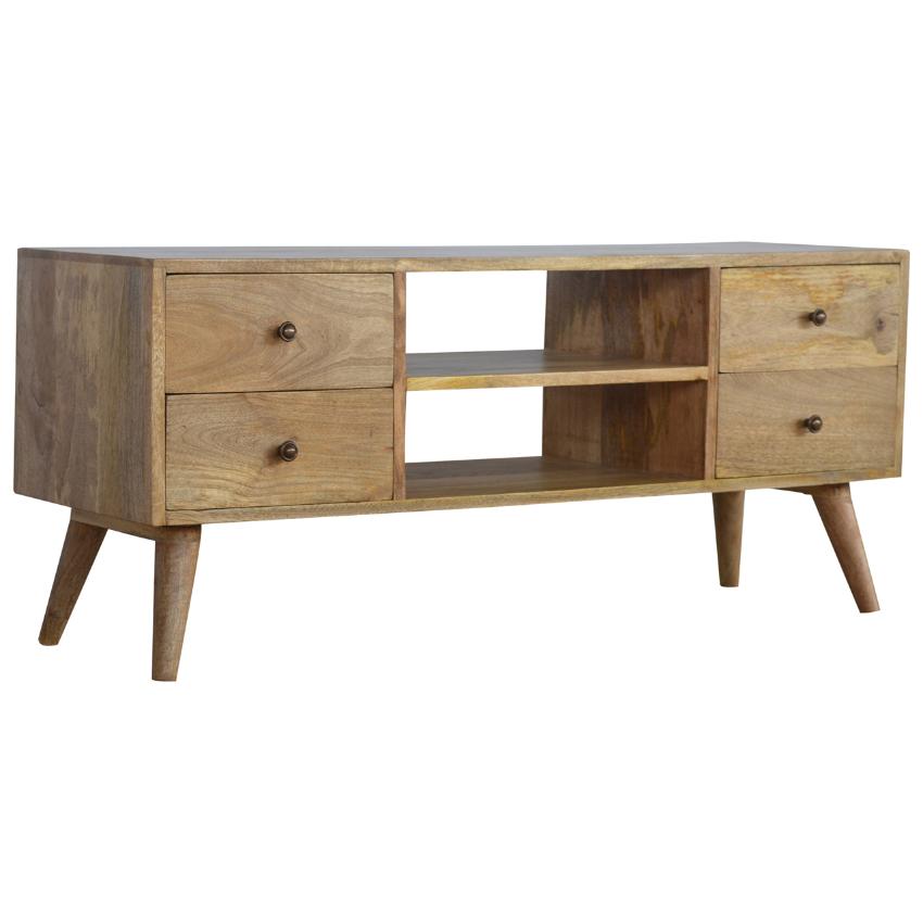 Nordic Mango Wood Entertainment Unit | 4 Drawers | Open Centre Shelves