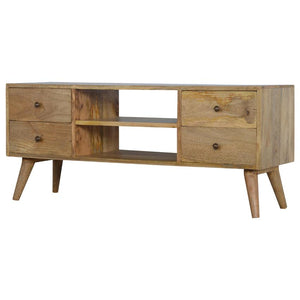 Nordic Mango Wood Entertainment Unit | 4 Drawers | Open Centre Shelves