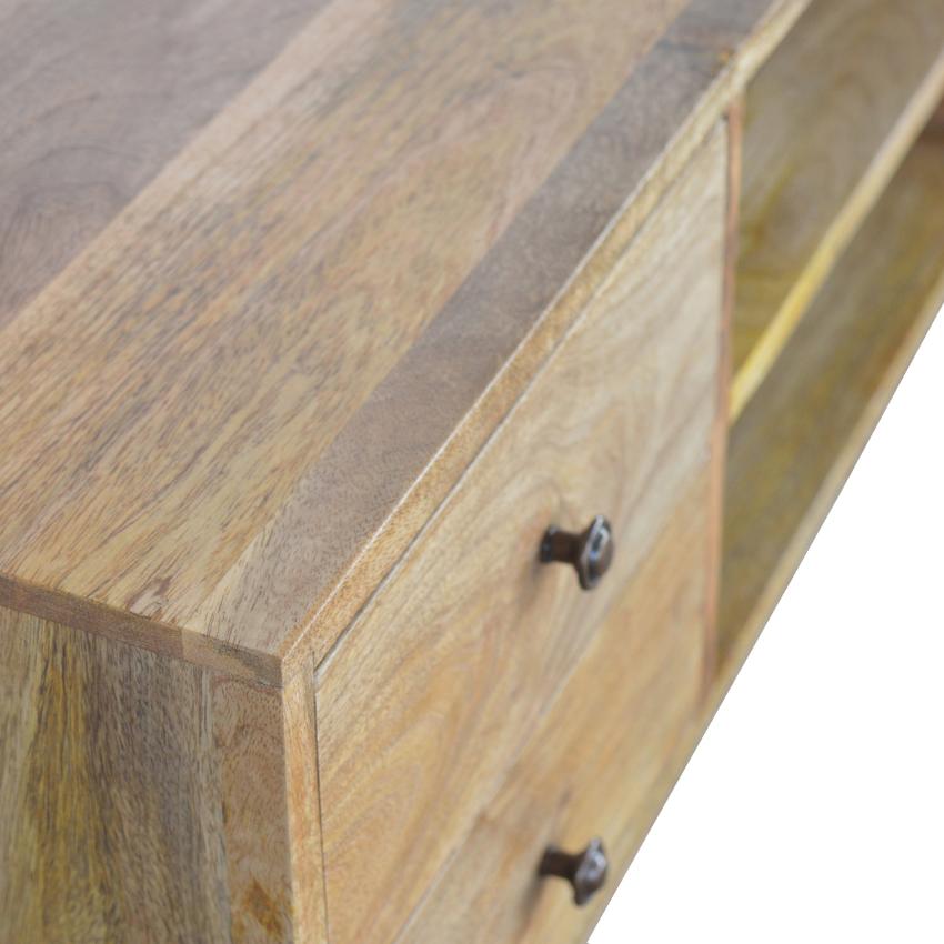 Nordic Mango Wood Entertainment Unit | 4 Drawers | Open Centre Shelves
