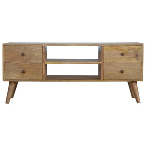 Nordic Mango Wood Entertainment Unit | 4 Drawers | Open Centre Shelves