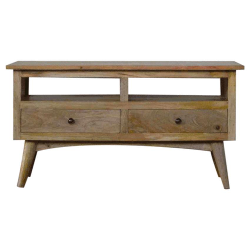 Nordic Media Entertainment Unit | Solid Mango Wood | Oak Finish | 2 Drawer TV Stand