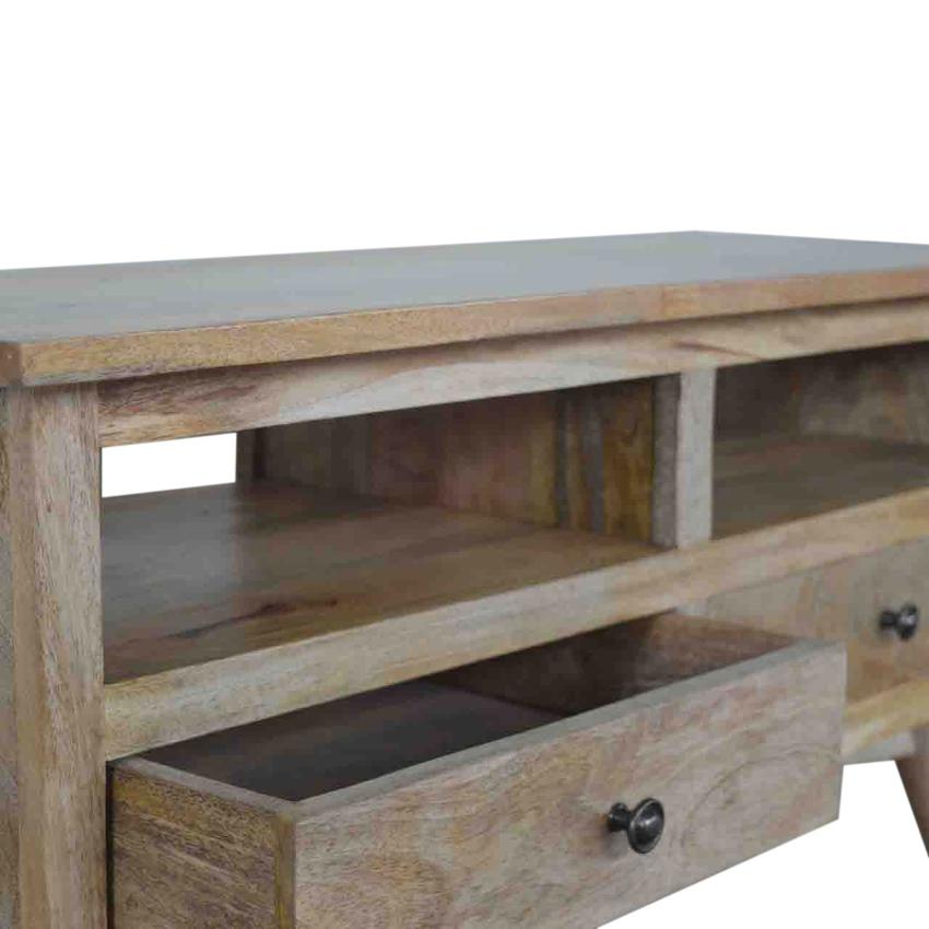 Nordic Media Entertainment Unit | Solid Mango Wood | Oak Finish | 2 Drawer TV Stand