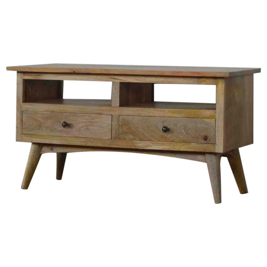 Nordic Media Entertainment Unit | Solid Mango Wood | Oak Finish | 2 Drawer TV Stand