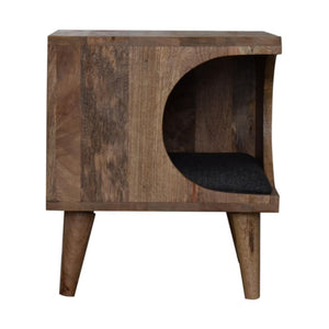 Nordic Nook Pet Bed | Solid Mango Wood | Oak Finish | Black Tweed Cushion