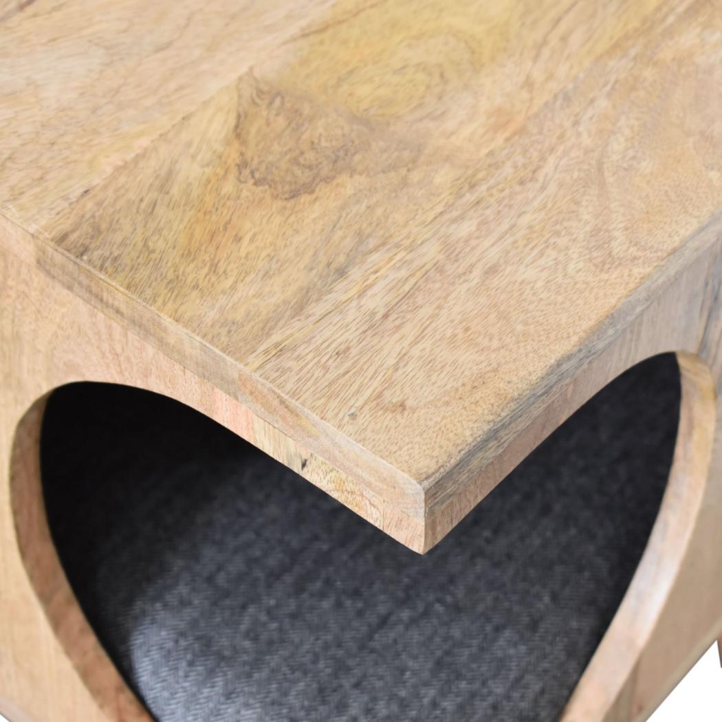 Nordic Nook Pet Bed | Solid Mango Wood | Oak Finish | Black Tweed Cushion