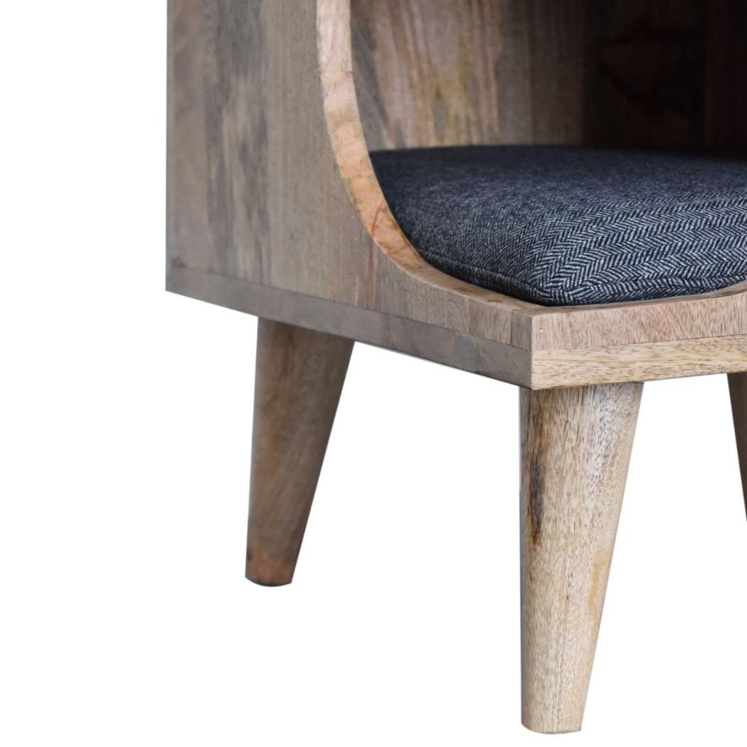 Nordic Nook Pet Bed | Solid Mango Wood | Oak Finish | Black Tweed Cushion