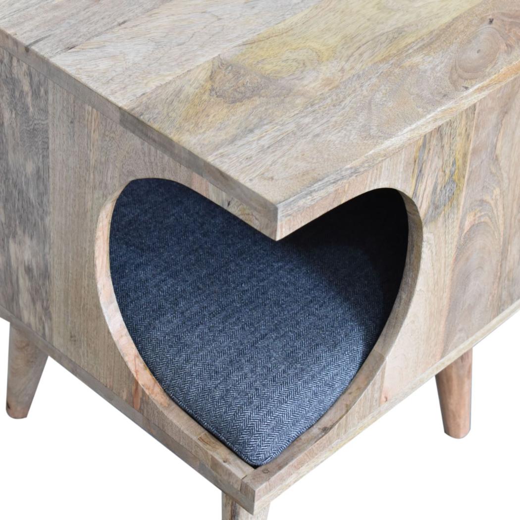 Nordic Nook Pet Bed | Solid Mango Wood | Oak Finish | Black Tweed Cushion