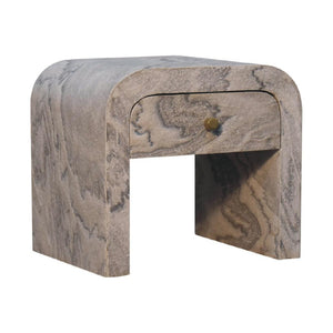 Nouveau Marble Effect Bedside Table | Solid Mango Wood | Oak-Ish Interior | 1 Drawer