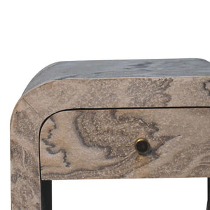 Nouveau Marble Effect Bedside Table | Solid Mango Wood | Oak-Ish Interior | 1 Drawer