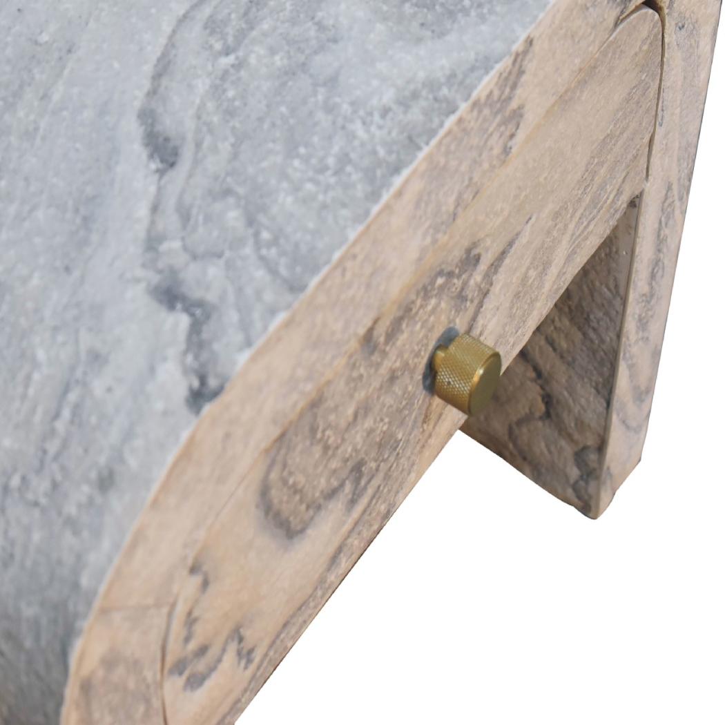 Nouveau Marble Effect Bedside Table | Solid Mango Wood | Oak-Ish Interior | 1 Drawer