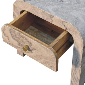 Nouveau Marble Effect Bedside Table | Solid Mango Wood | Oak-Ish Interior | 1 Drawer