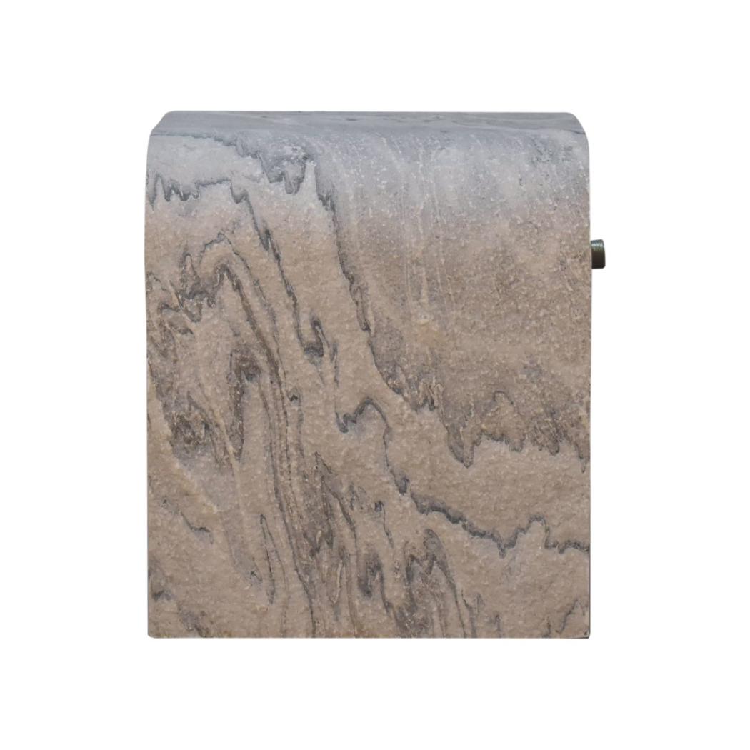 Nouveau Marble Effect Bedside Table | Solid Mango Wood | Oak-Ish Interior | 1 Drawer