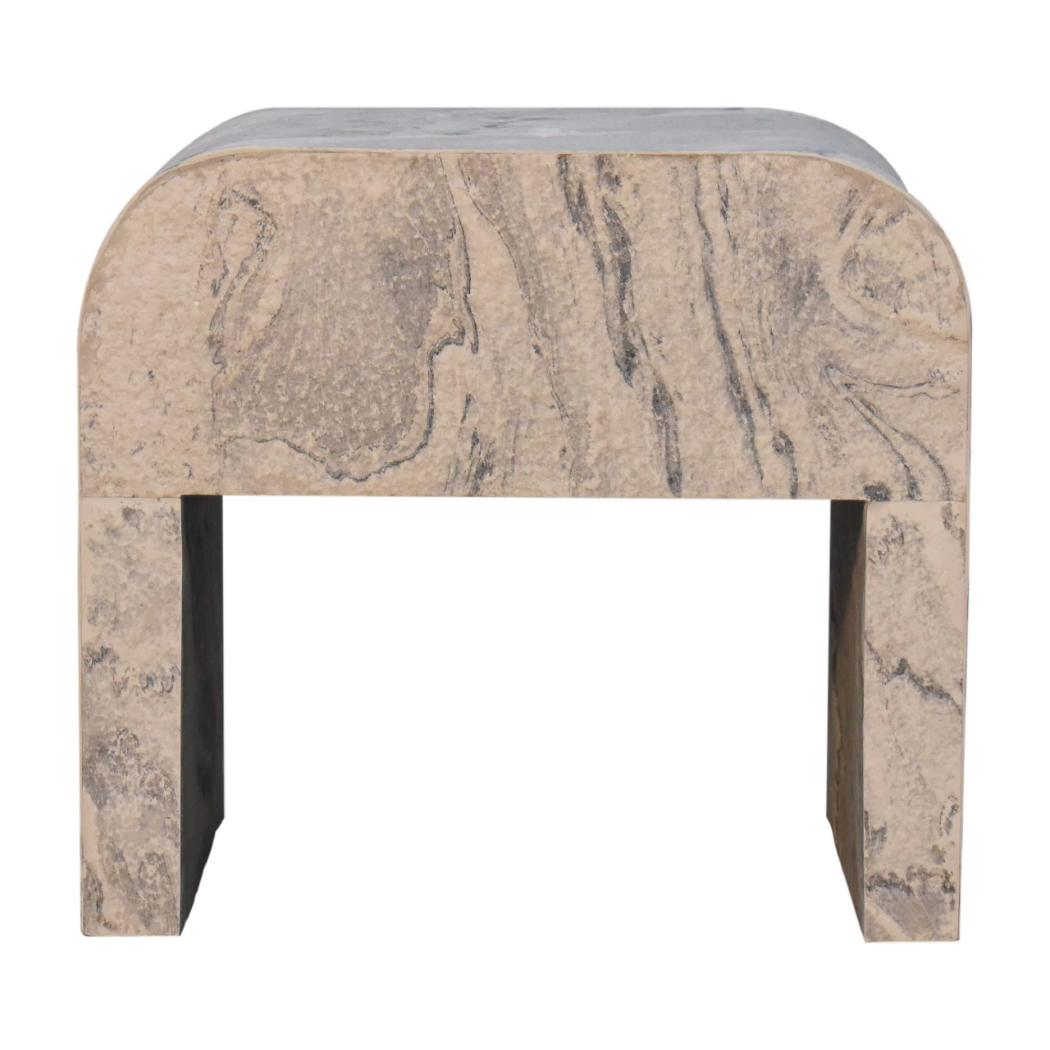 Nouveau Marble Effect Bedside Table | Solid Mango Wood | Oak-Ish Interior | 1 Drawer