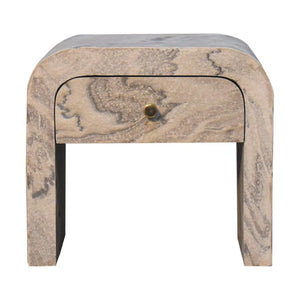 Nouveau Marble Effect Bedside Table | Solid Mango Wood | Oak-Ish Interior | 1 Drawer