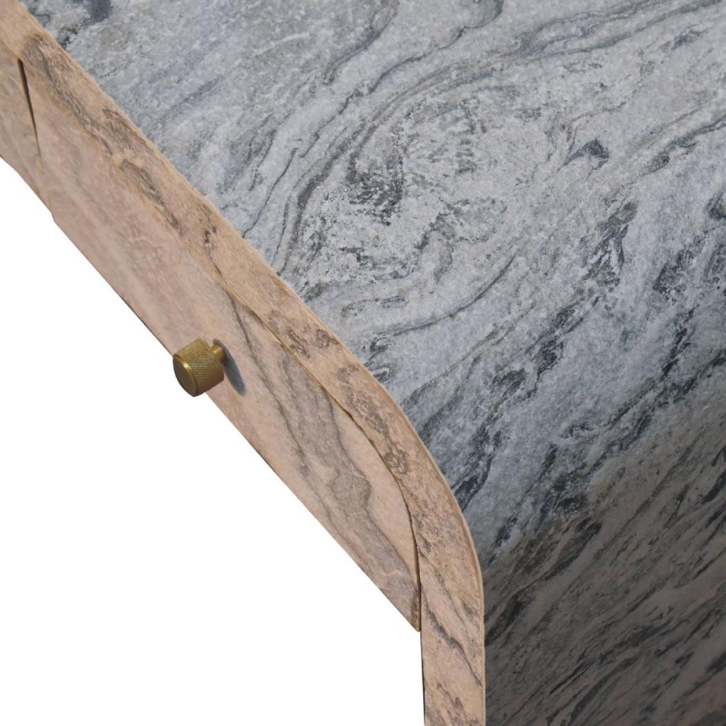 Nouveau Marble Effect Coffee Table | Solid Mango Wood | Oak-Ish Interior | 4 Drawer Storage