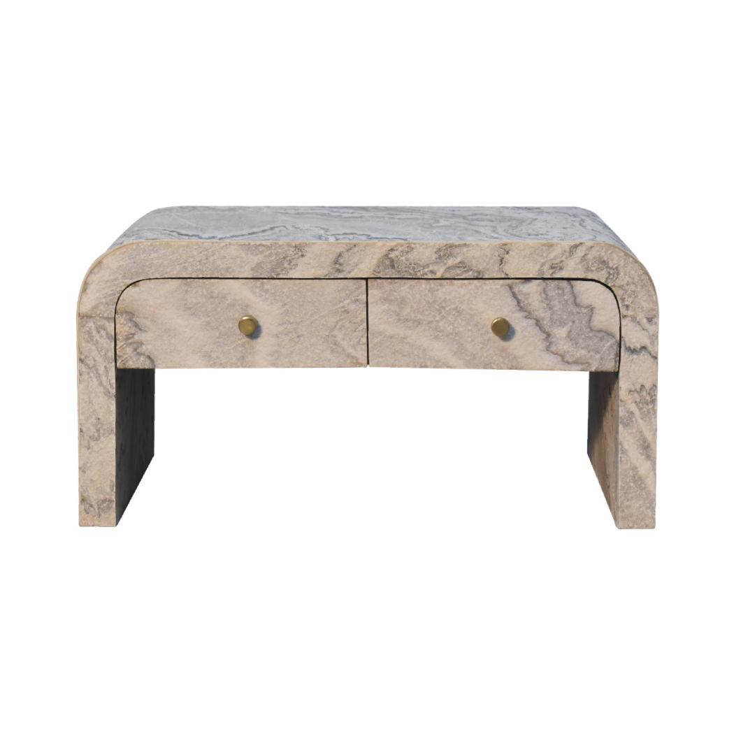 Nouveau Marble Effect Coffee Table | Solid Mango Wood | Oak-Ish Interior | 4 Drawer Storage