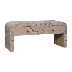 Nouveau Marble Effect Media Unit | Solid Mango Wood | Oak-Ish Interior | 2 Drawer TV Stand