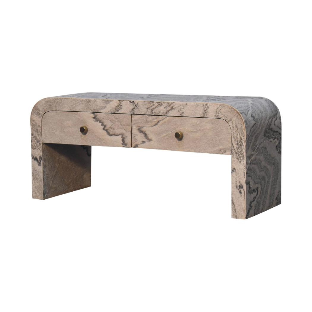 Nouveau Marble Effect Media Unit | Solid Mango Wood | Oak-Ish Interior | 2 Drawer TV Stand