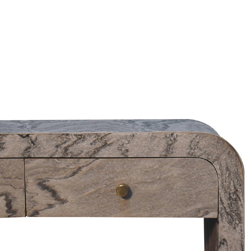 Nouveau Marble Effect Media Unit | Solid Mango Wood | Oak-Ish Interior | 2 Drawer TV Stand