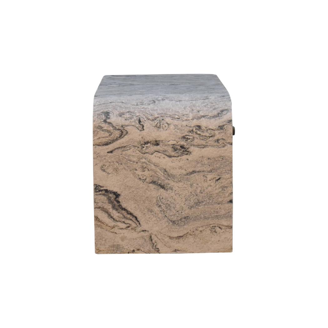 Nouveau Marble Effect Media Unit | Solid Mango Wood | Oak-Ish Interior | 2 Drawer TV Stand