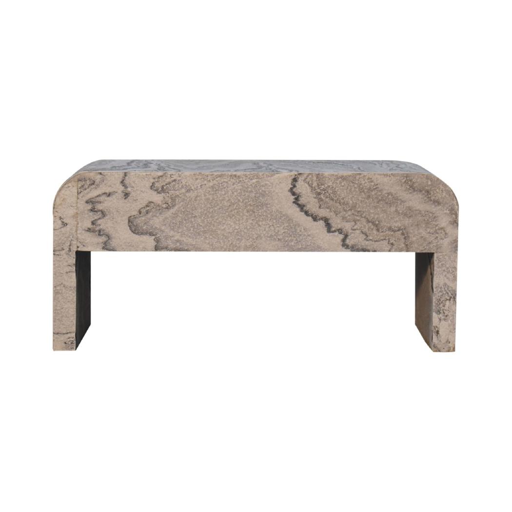 Nouveau Marble Effect Media Unit | Solid Mango Wood | Oak-Ish Interior | 2 Drawer TV Stand