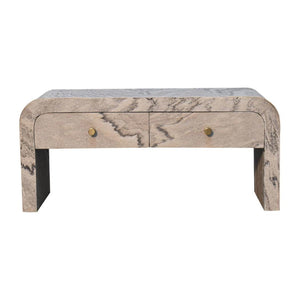 Nouveau Marble Effect Media Unit | Solid Mango Wood | Oak-Ish Interior | 2 Drawer TV Stand