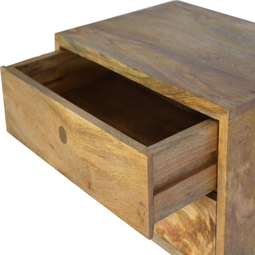 Oak Finish Wall Mounted Bedside Table | 2 Drawers | Solid Mango Wood