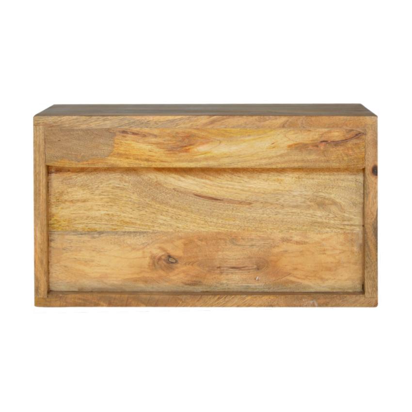Oak Finish Wall Mounted Bedside Table | 2 Drawers | Solid Mango Wood