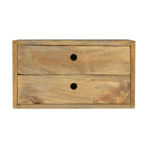 Oak Finish Wall Mounted Bedside Table | 2 Drawers | Solid Mango Wood