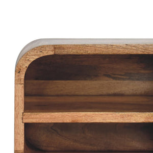 Oak Floating Curved Bedside Table | Solid Mango Wood | Oak Finish | 2 Open Shelf Wall Nightstand