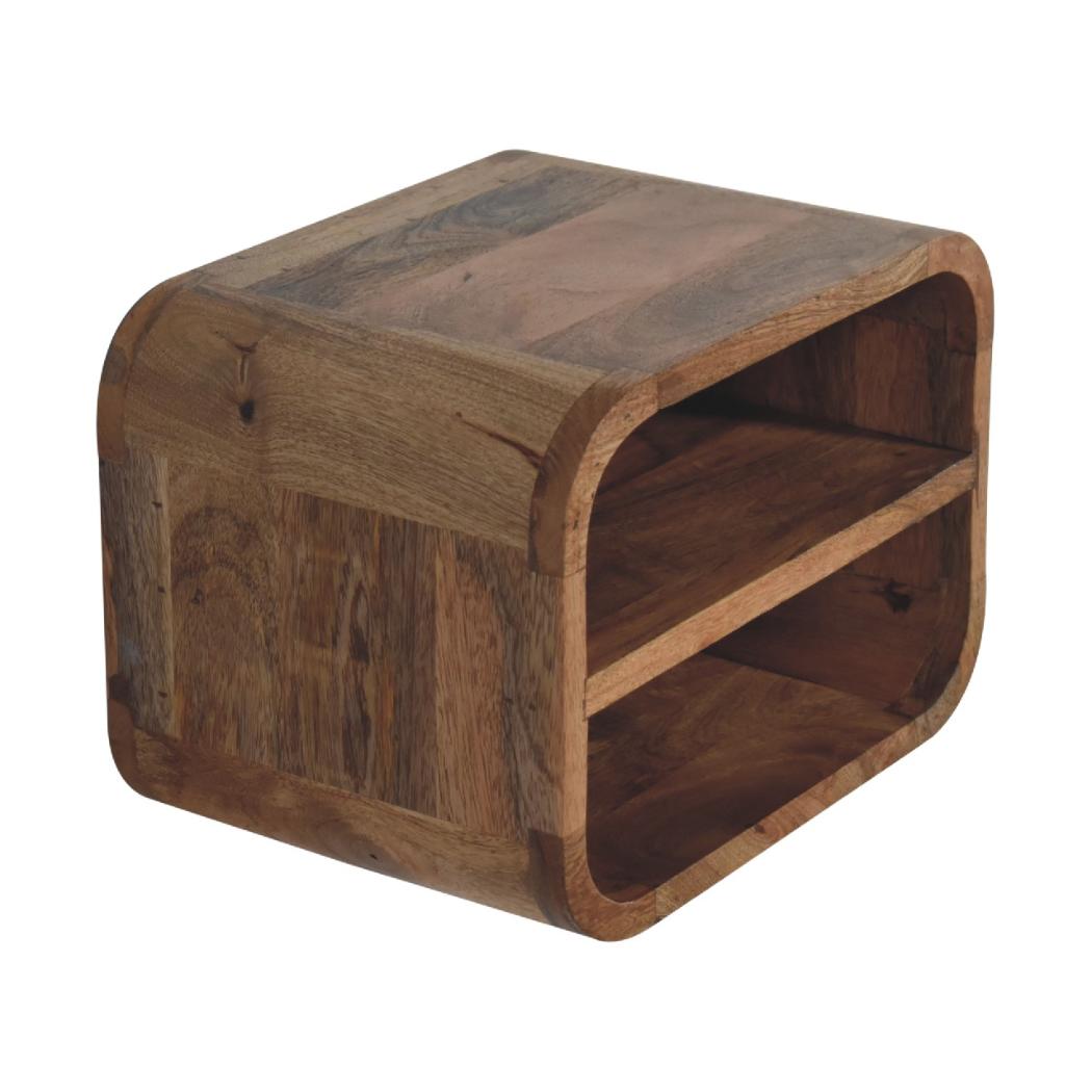 Oak Floating Curved Bedside Table | Solid Mango Wood | Oak Finish | 2 Open Shelf Wall Nightstand