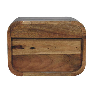 Oak Floating Curved Bedside Table | Solid Mango Wood | Oak Finish | 2 Open Shelf Wall Nightstand