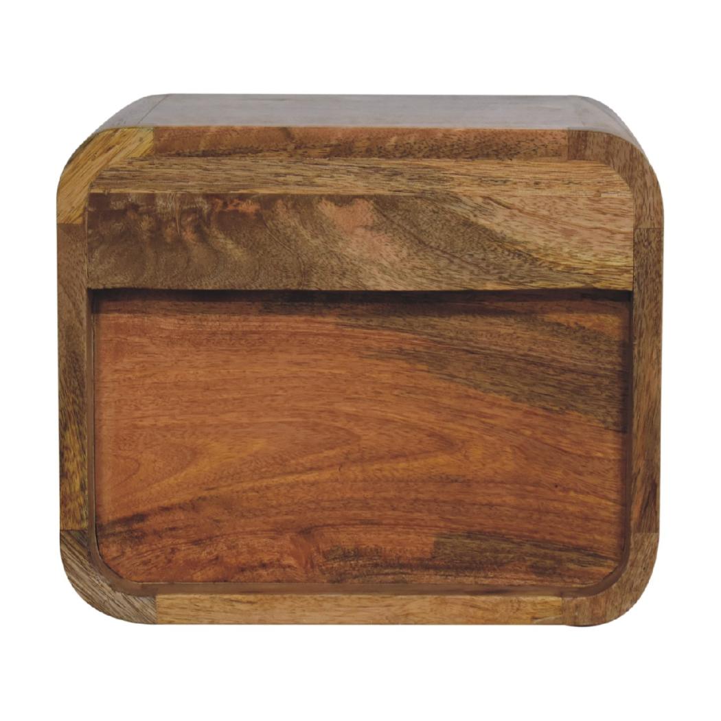 Oak Floating Open Bedside Table | Solid Mango Wood | Oak Finish | Wall-Mounted Nightstand
