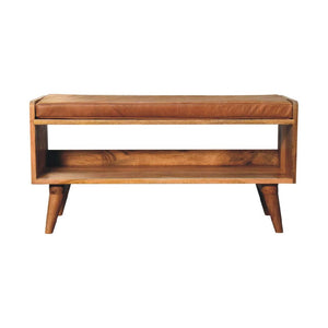 Oak-Inspired Bench with Tan Leather Seatpad | Artisan-Crafted Design