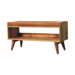 Oak-Inspired Bench with Tan Leather Seatpad | Artisan-Crafted Design