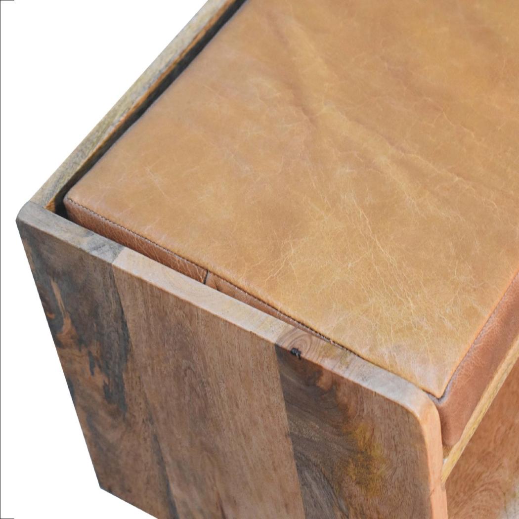 Oak-Inspired Bench with Tan Leather Seatpad | Artisan-Crafted Design
