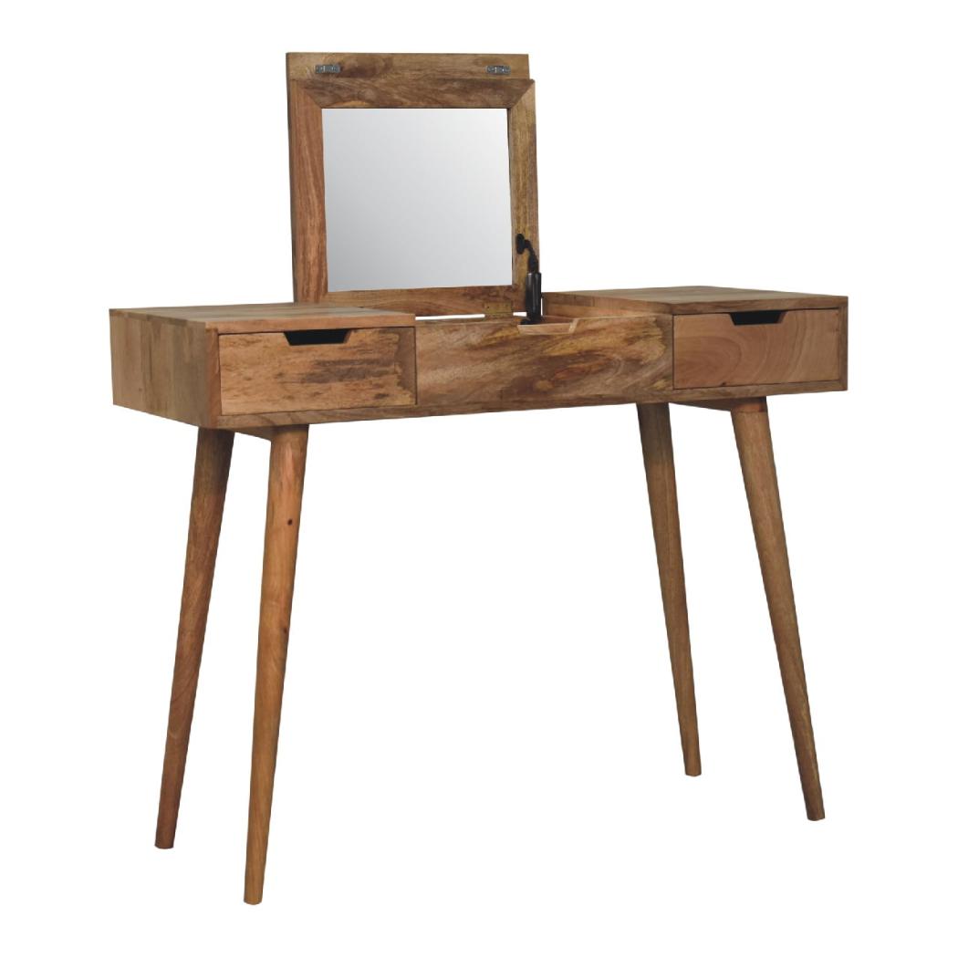 Oak-Inspired Dressing Table | Solid Mango Wood | Natural Finish | Bedroom Vanity