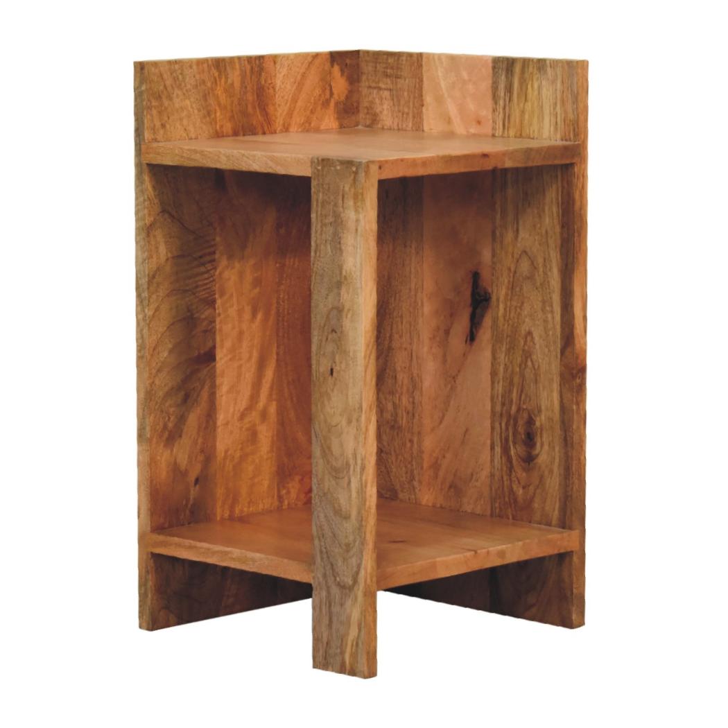 Oak-ish Box Bedside Table | Solid Mango Wood | Natural Oak Finish | Open Shelf Nightstand
