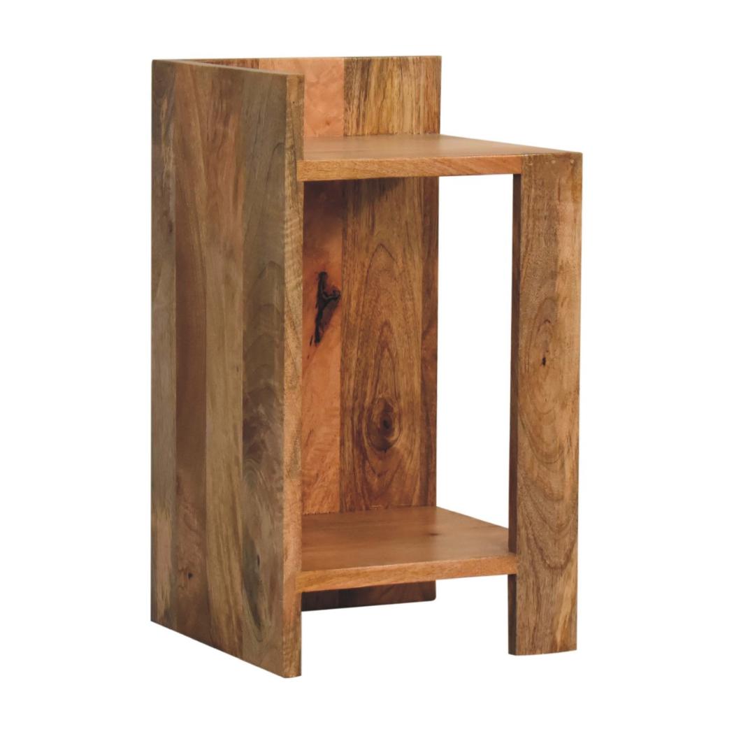 Oak-ish Box Bedside Table | Solid Mango Wood | Natural Oak Finish | Open Shelf Nightstand