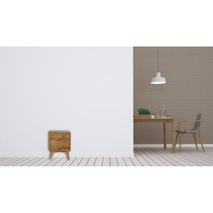 Oak-Style Bedside Table | 2 Drawers | Brass Label Holder Handles