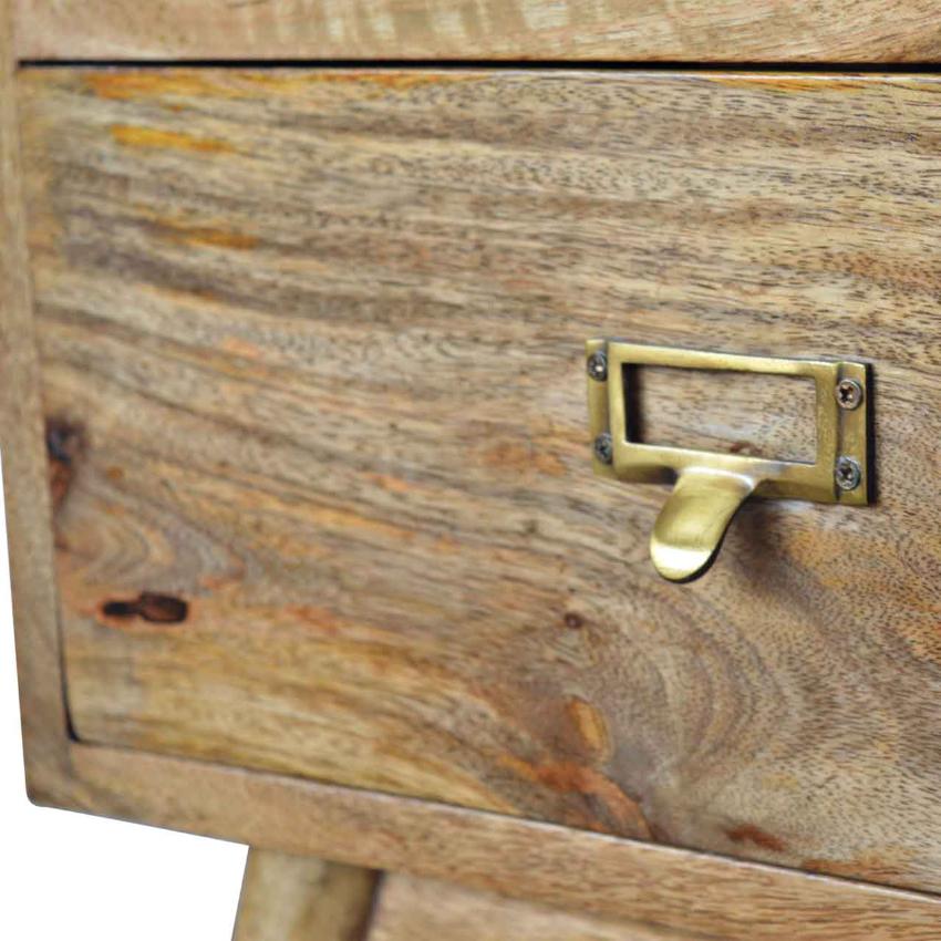 Oak-Style Bedside Table | 2 Drawers | Brass Label Holder Handles