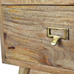 Oak-Style Bedside Table | 2 Drawers | Brass Label Holder Handles