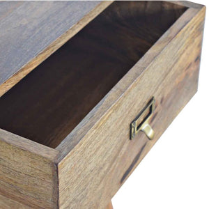 Oak-Style Bedside Table | 2 Drawers | Brass Label Holder Handles
