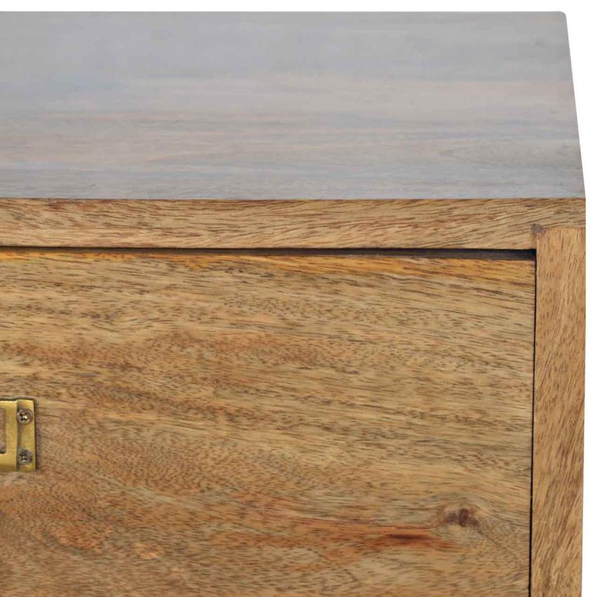 Oak-Style Bedside Table | 2 Drawers | Brass Label Holder Handles