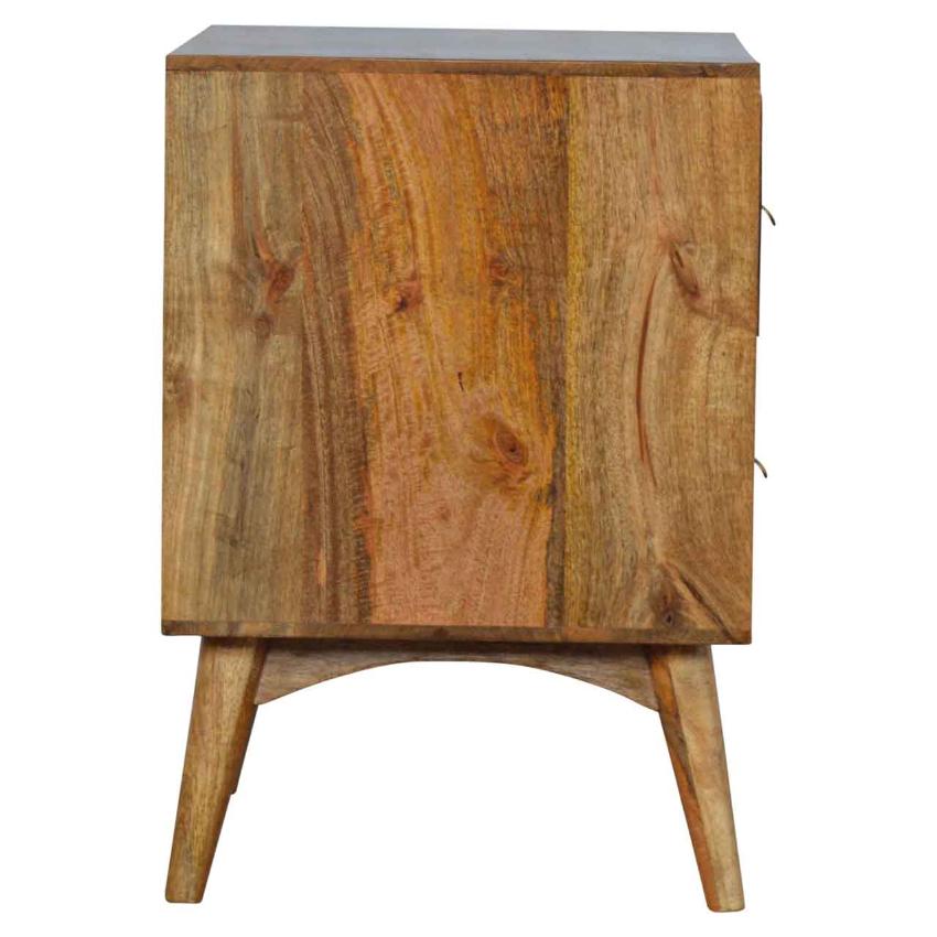 Oak-Style Bedside Table | 2 Drawers | Brass Label Holder Handles