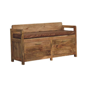Oakish Storage Bench | Brown Leather Seat | Hallway Storage