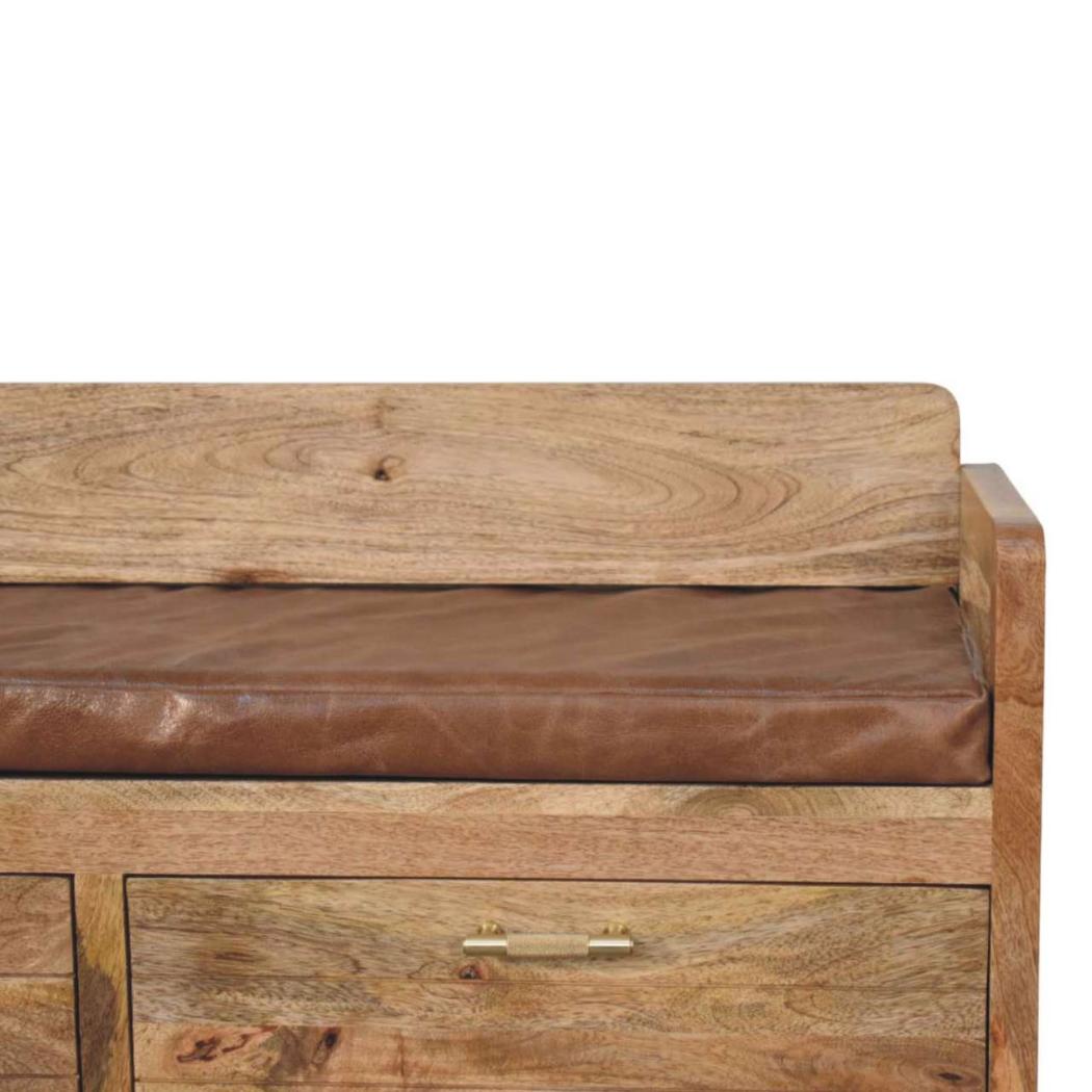 Oakish Storage Bench | Brown Leather Seat | Hallway Storage