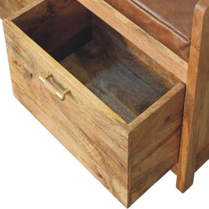 Oakish Storage Bench | Brown Leather Seat | Hallway Storage